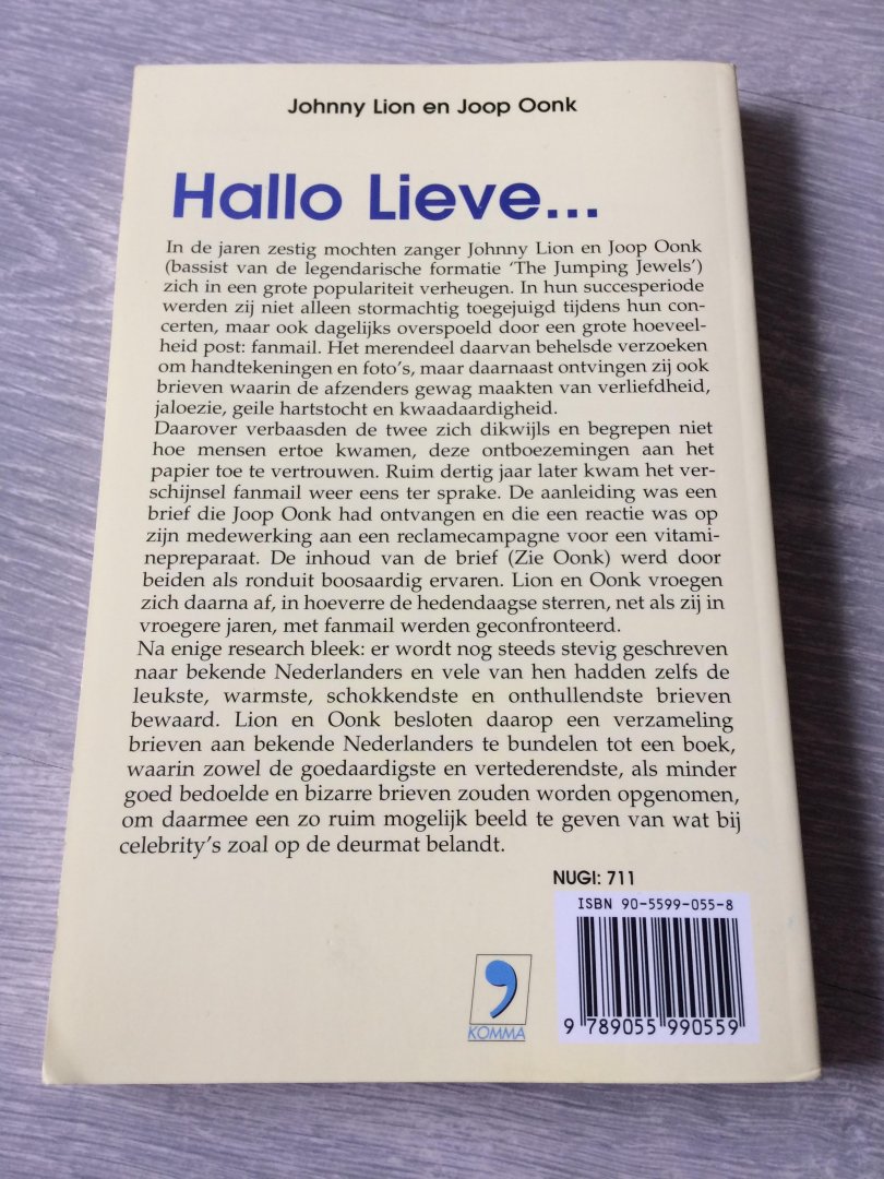 Joop Oonk,Johnny Lion - Hallo lieve... / mogelijk gesigneerd