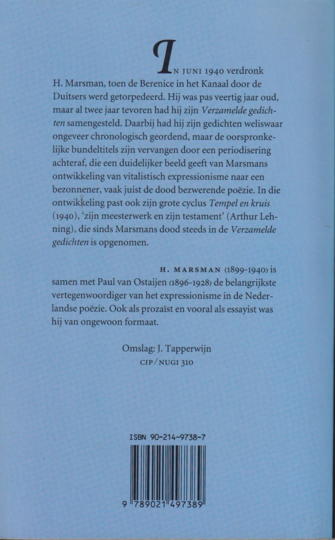 Marsman (Zeist, 30 september 1899 - Het Kanaal, 21 juni 1940), Hendrik - Verzamelde gedichten