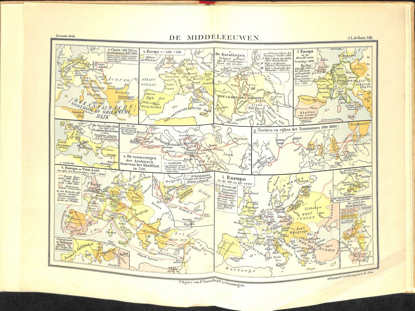 Bont, A.L. de - Kleine atlas der vaderlandsche geschiedenis ( met overzicht der algemeene). In ruim 100 kaarten en bijkaartjes
