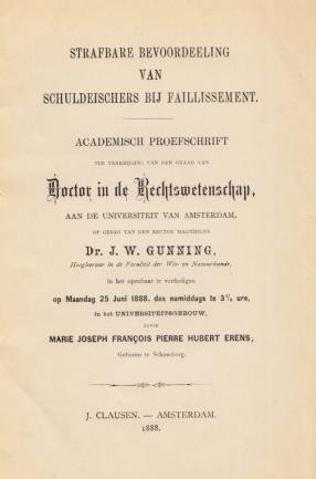 ERENS, Frans - Strafbare bevoordeeling van schuldeischers bij faillissement. Academisch proefschrift.