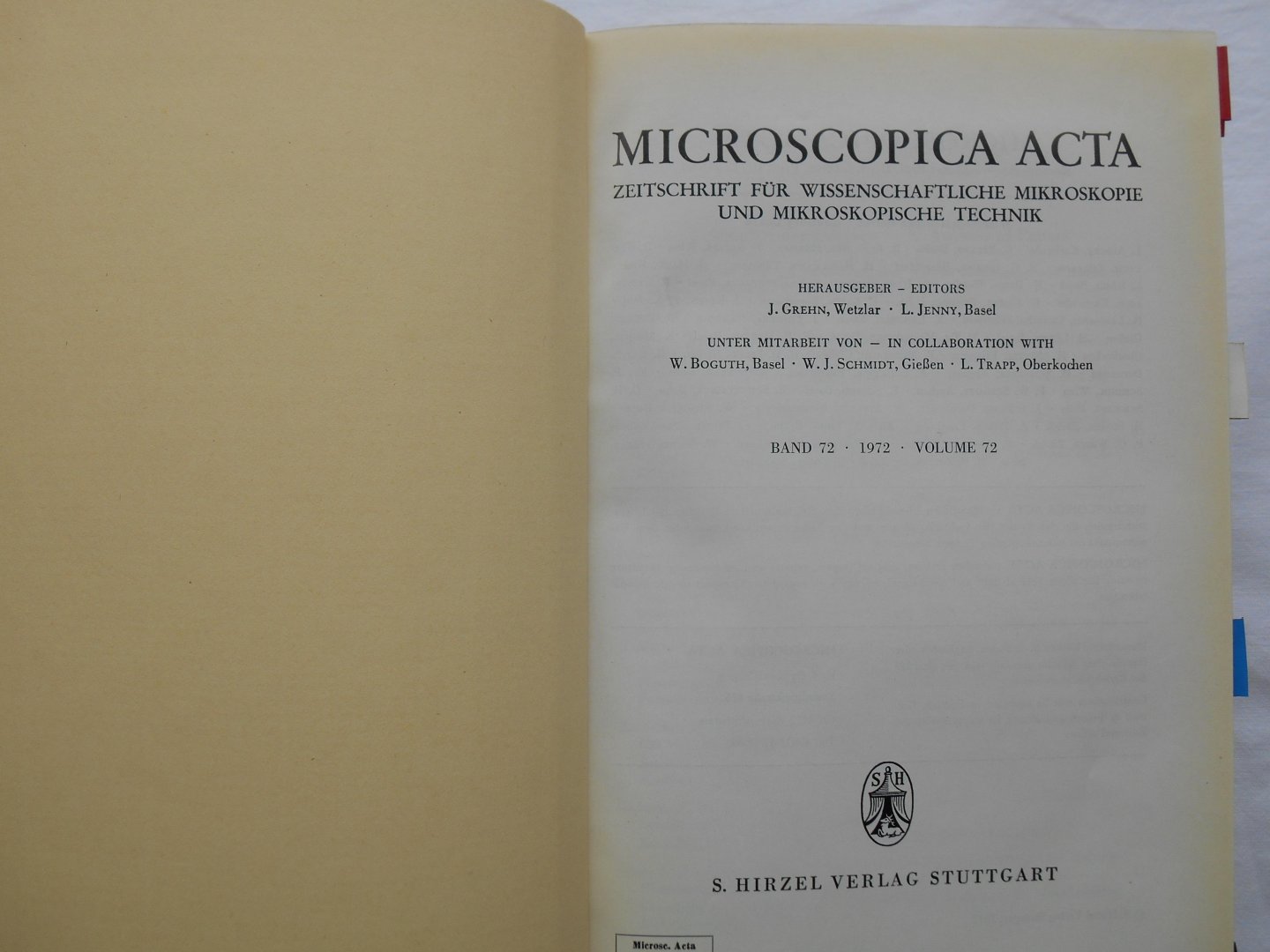 Grehn, J & Jenny, L. (Hrsg) - Microscopica Acta, Zeitschrift fur Wissenschaftliche Mikroskopie und Mikroskopische Technik