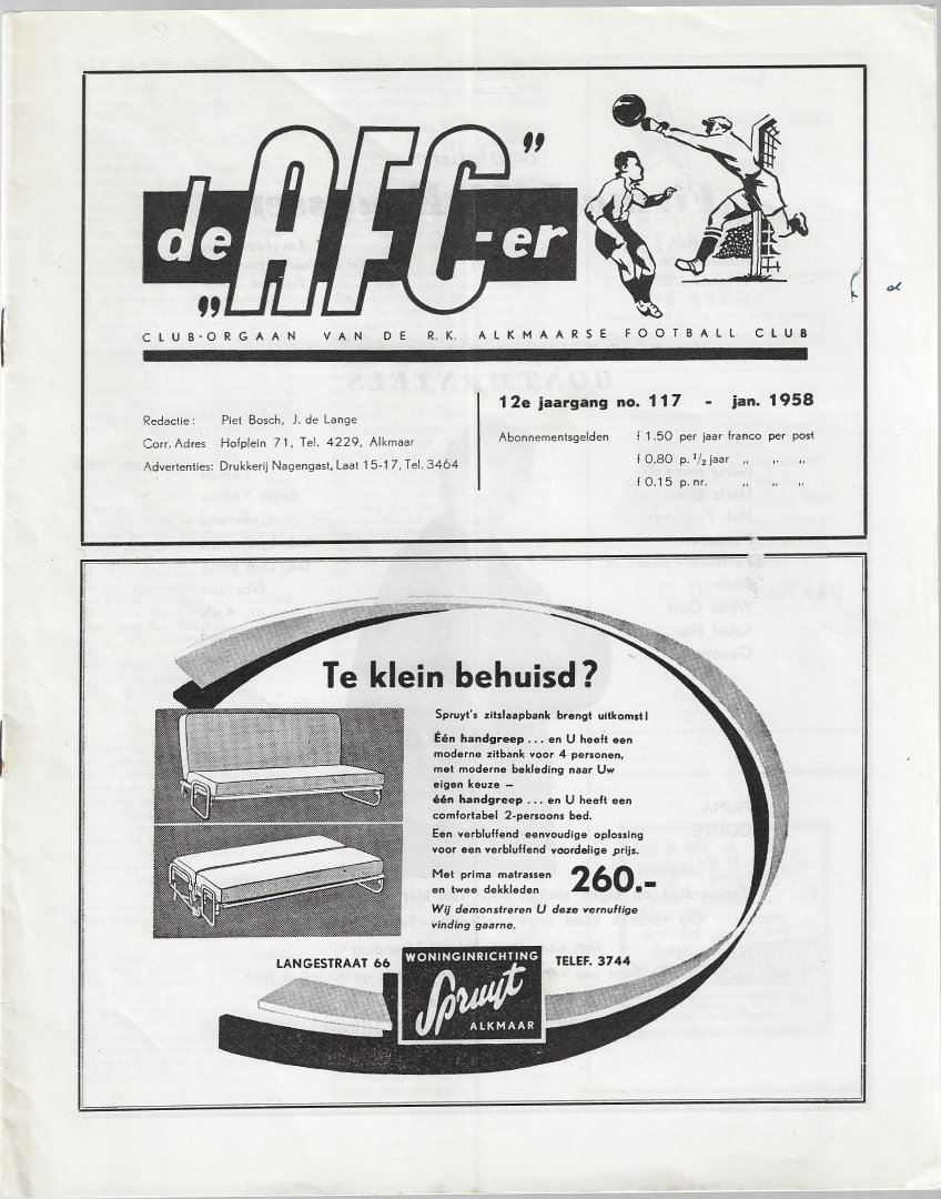 Bosch, Piet en Lange, J. de - De ''AFC-er' 8 nrs. uit 1958 -Club-orgaan van de R.K. Alkmaarse Football Club