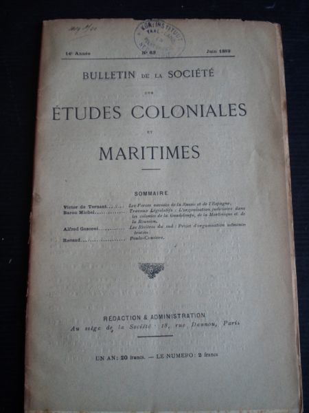  - Bulletin de la Societe des Etudes Coloniales et Maritimes