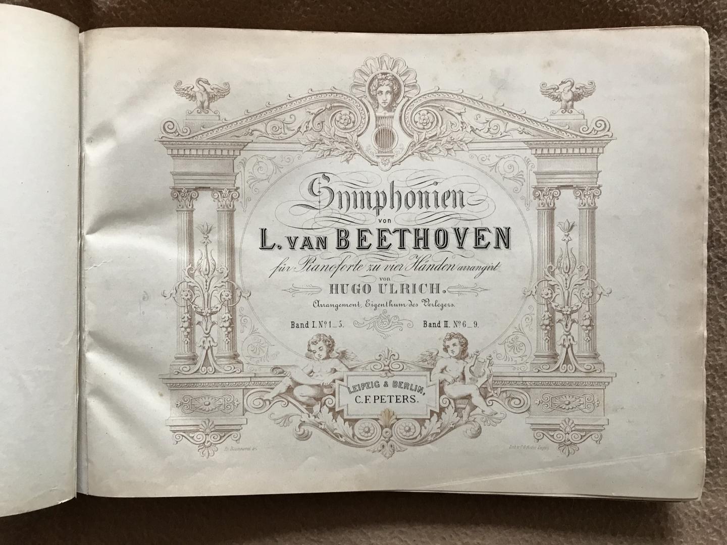 Beethoven, Ludwig van / Hugo Ulrich (piano quatremains arr.) - Symphonien von L.van Beethoven, für Pianoforte zu vier Händen arrangirt von HUGO ULRICH, Band I (1 - 5) + Band II (6 - 9)