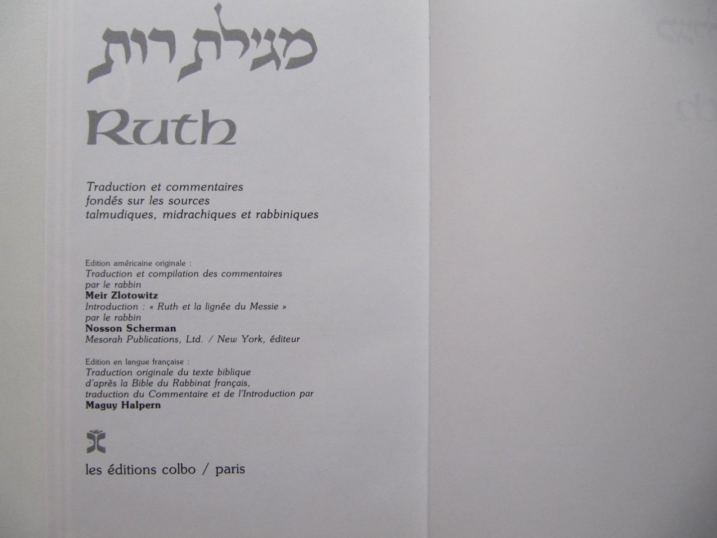 Meir Zlotowitz - Ruth [ la bible commentée ]