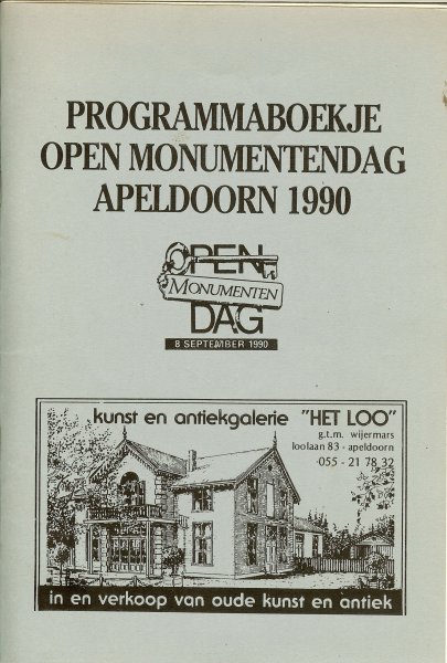 Kroes T  .. Redactie W. Kroon & Foto's Ger van Leeuwen - Programmaboekje open monumentendag Apeldoorn 1990