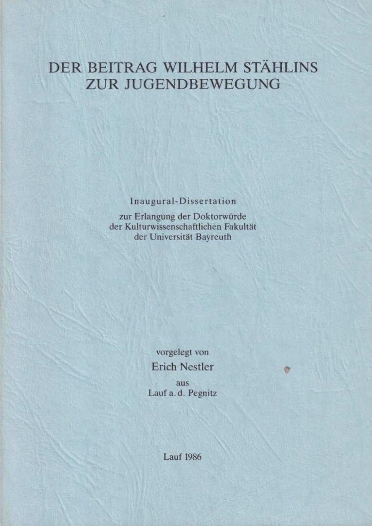Nestler, Erich - Der Beittrag Wilhelm Stählins zur Jugendbewegung