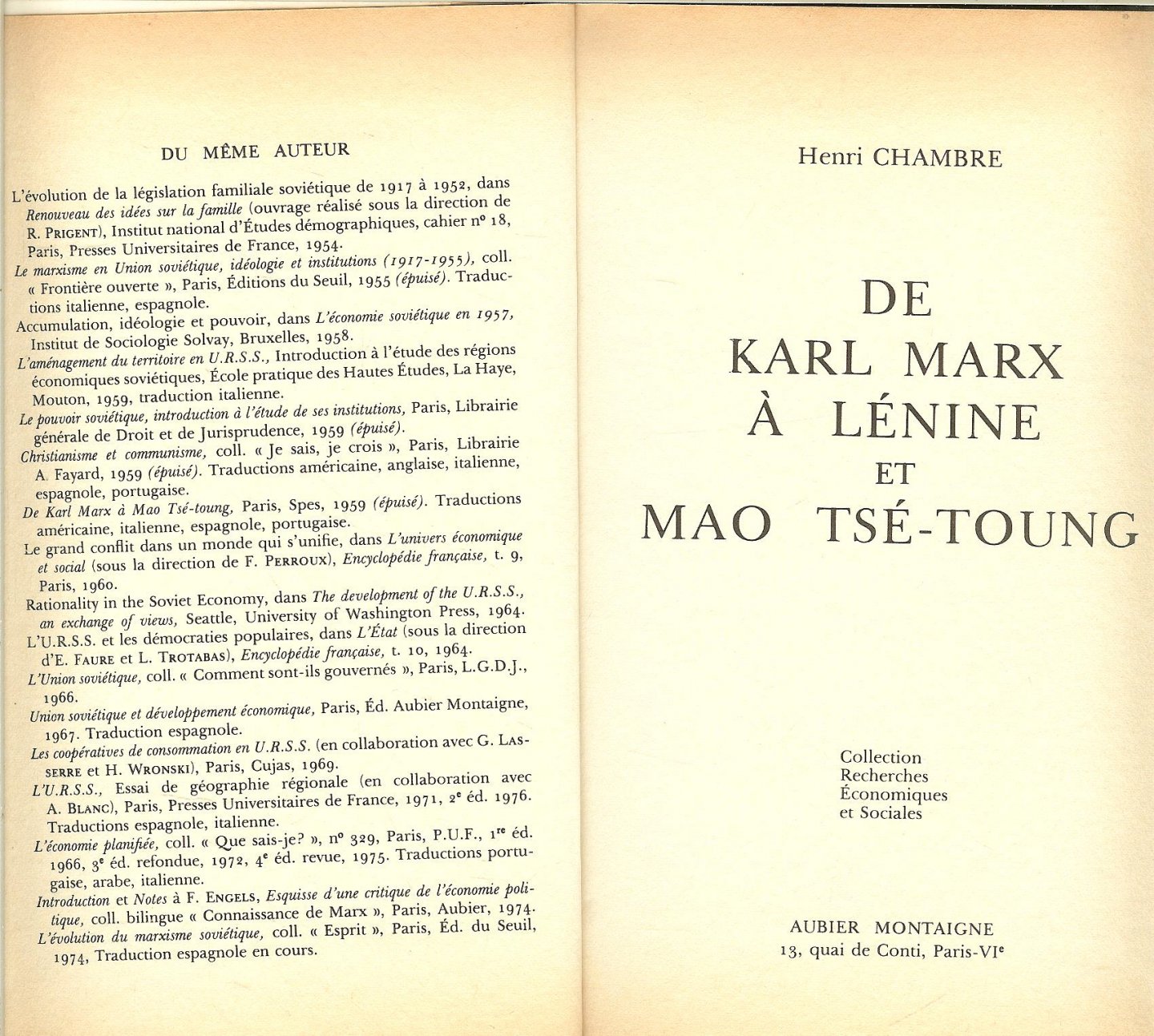 Henri Chambre - De karl Marx Alenine et Mao tse toung