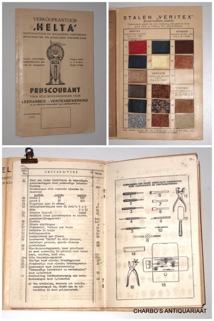 HELTA, VERKOOPKANTOOR, - Prijscourant voor alle benoodigdheden voor leerarbeid - veritexbewerking en van imitatie-perkament voor lampekappen e.d.