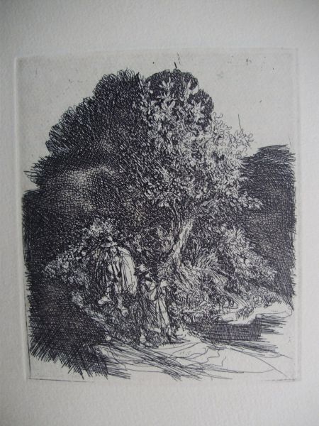 Mensinga, J.R. - 2 manlijke fig.onder een boom (prent uit boek)