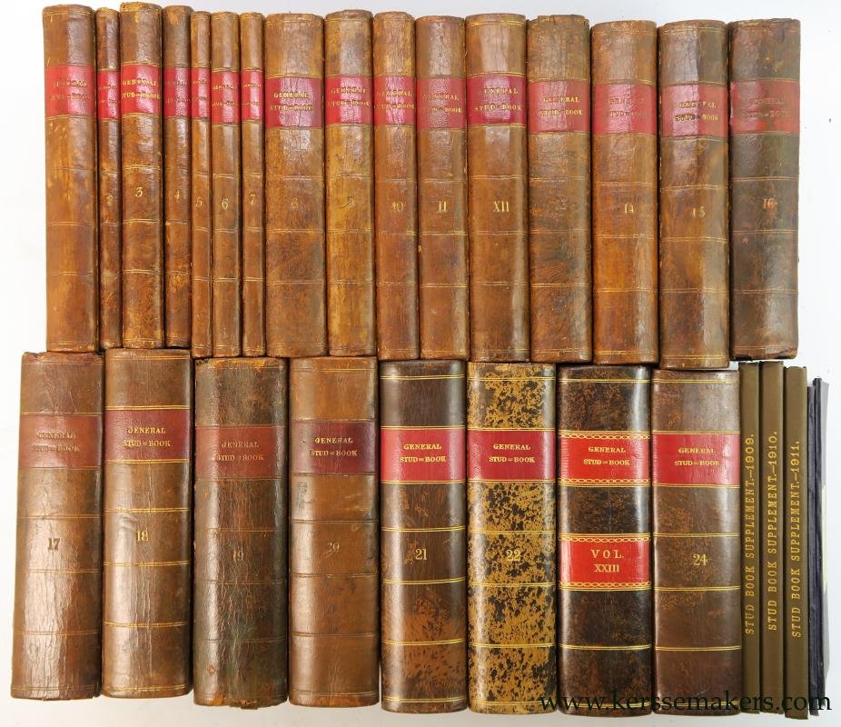 (Collectif) - The general stud book, containing pedigrees of race horses, &c &c from the earliest accounts to the year 1920 inclusive. Vol. 1-24:  Vol. 1 (4th ed.1858), vol. 2 (3rd ed. 1869), vol. 3 (3rd ed. 1855), vol. 4 (3rd ed. 1876, vol. 5 (2nd ed. 1866...