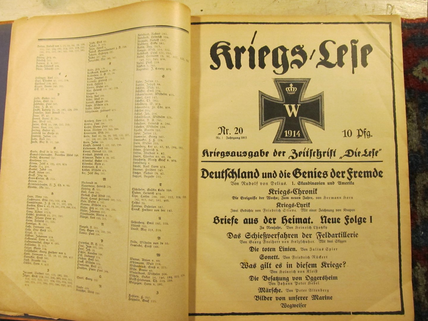  - KRIEGS-LESE Kriegsausgabe der Zeitschrift "Die Lese" Nr. 20 zu 45, 1915