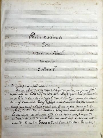Lecail, Clovis: - [Kopistenabrschift oder Autograph] Patrie radieuse / Ode / d`André van Hasselt / Musique de / C. Lecail
