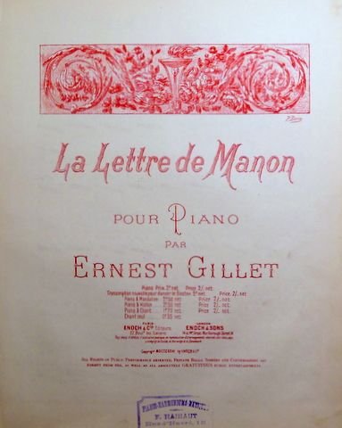 Gillet, Ernest: - La lettre de Manon. Pour piano