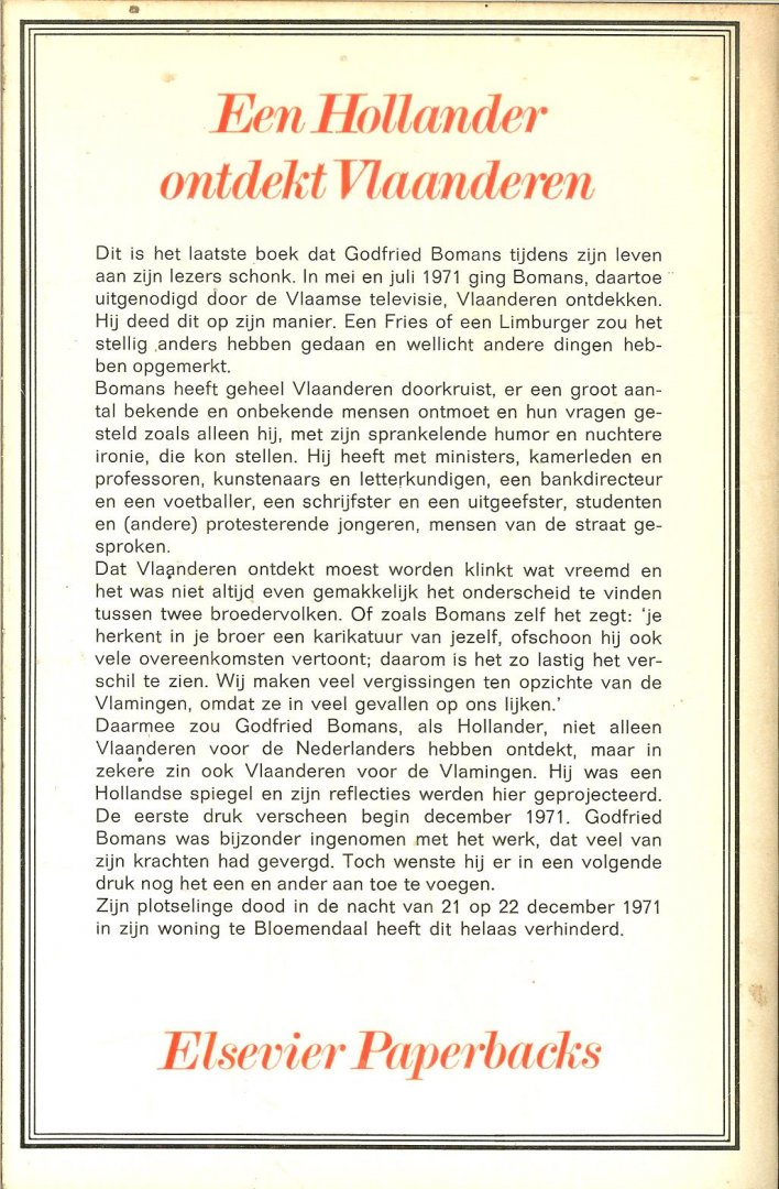 Bomans, Godfried .. Omslagontwerp :  Stefan Mesker - Een Hollander ontdekt Vlaanderen