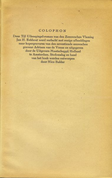 Eekhout, Jan H. - De waarachtige historie van Tijl Uilenspiegel in Vlaanderen (geillustreerd met enkele kopergravures)