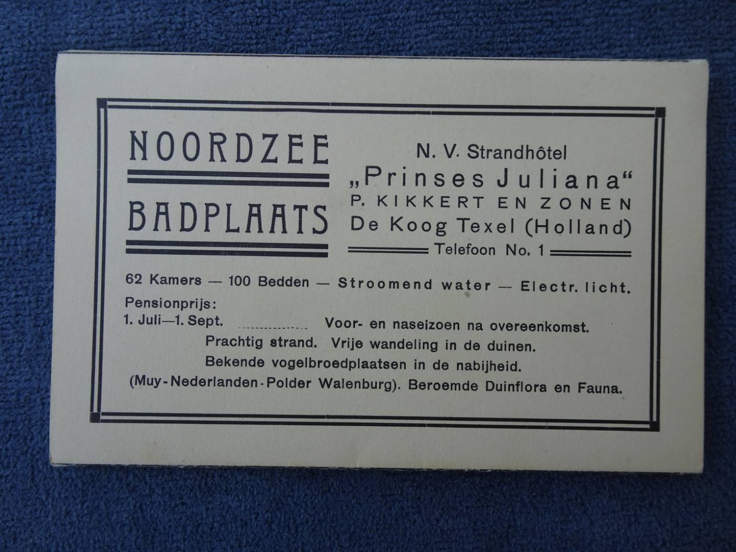 N.n.. - Noordzee Badplaats. N.V. Strandhotel "Prinses Juliana". P. Kikkert en Zonen, de Koog Texel (Holland).