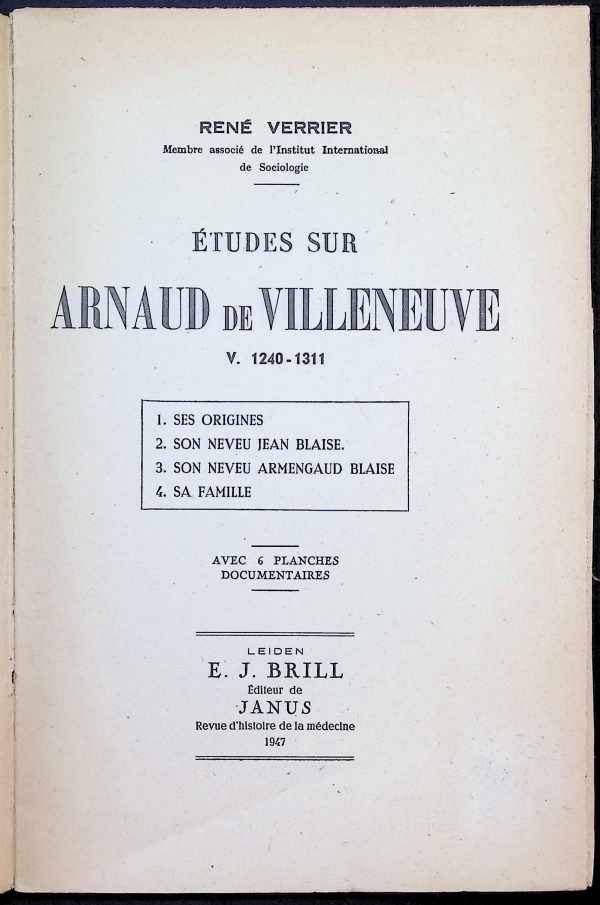 René Verrier - Etudes sur Arnaud de Villeneuve v. 1240 - 1311