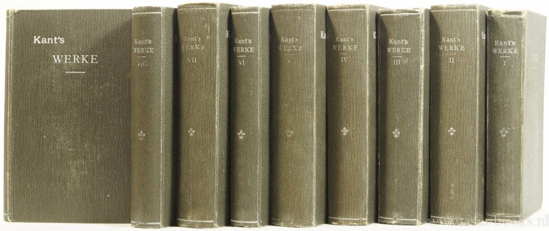 KANT, I. - Immanuel Kant's sämmtiche Werke. Herausgegeben von P. Gedan, W. Kinkel, J.H. v. Kirchmann, F.M. Schiele, Th. Valentiner, K. Vorländer. Complete in 9 volumes.