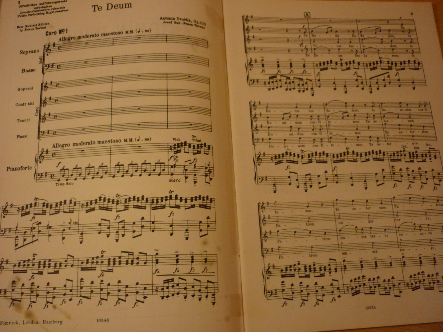 Dvorak; Antonín - Te Deum - op. 103; Klavierauszug mit Text; Partition pour Chant et Piano; Vocal Score (Josef Suk / Franz Terwal)