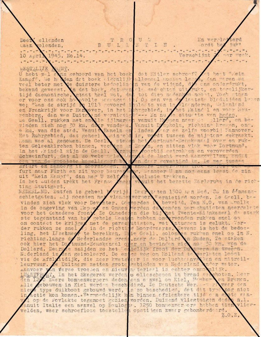  - TROUW Bulletin-origineel vlugschrift 10-04-1945