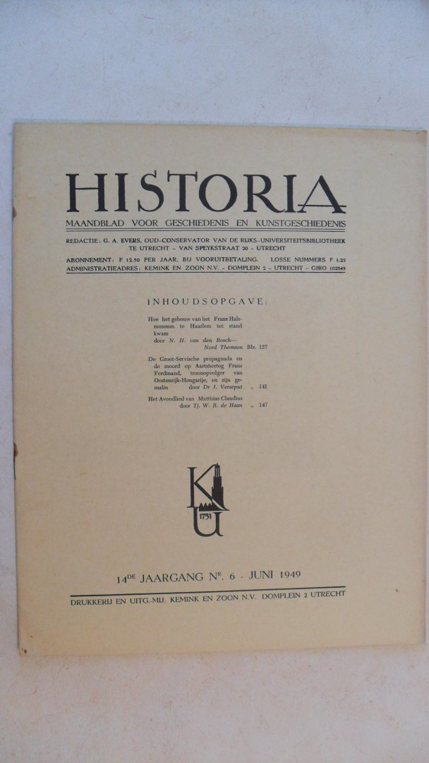 Redactie - Historia  Maandblad voor geschiedenis  en kunstgeschiedenis