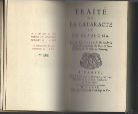 Michel Brisseau - Traite de la cataracte et du glaucoma  / 1921 / 15 exemplaires de luxe numerotes de I  a XV  ; N? .  IV.