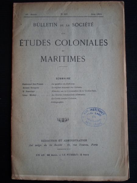  - Bulletin de la Societe des Etudes Coloniales et Maritimes