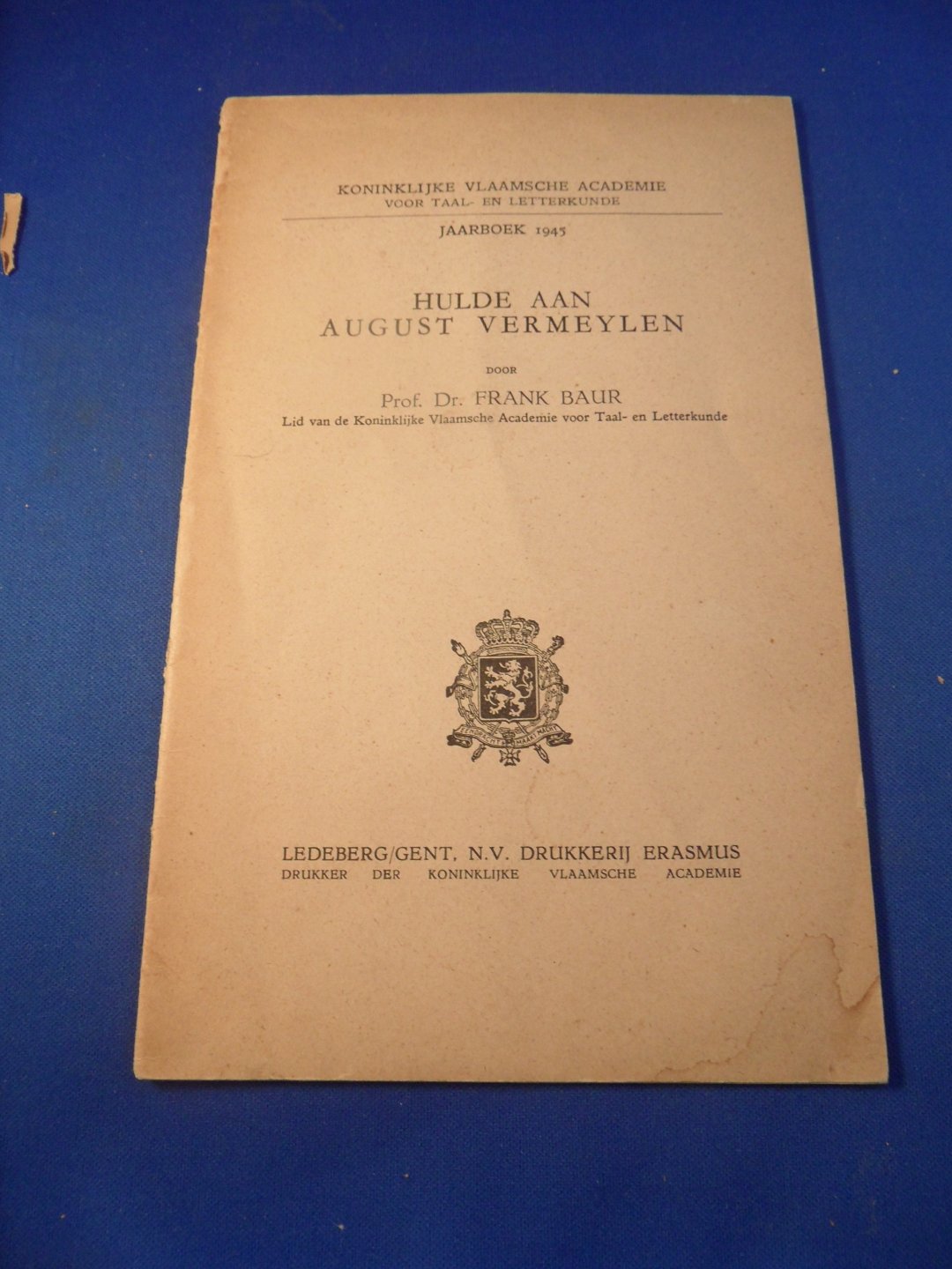 Baur, F. - Hulde aan August Vermeylen. Jaarboek 1945