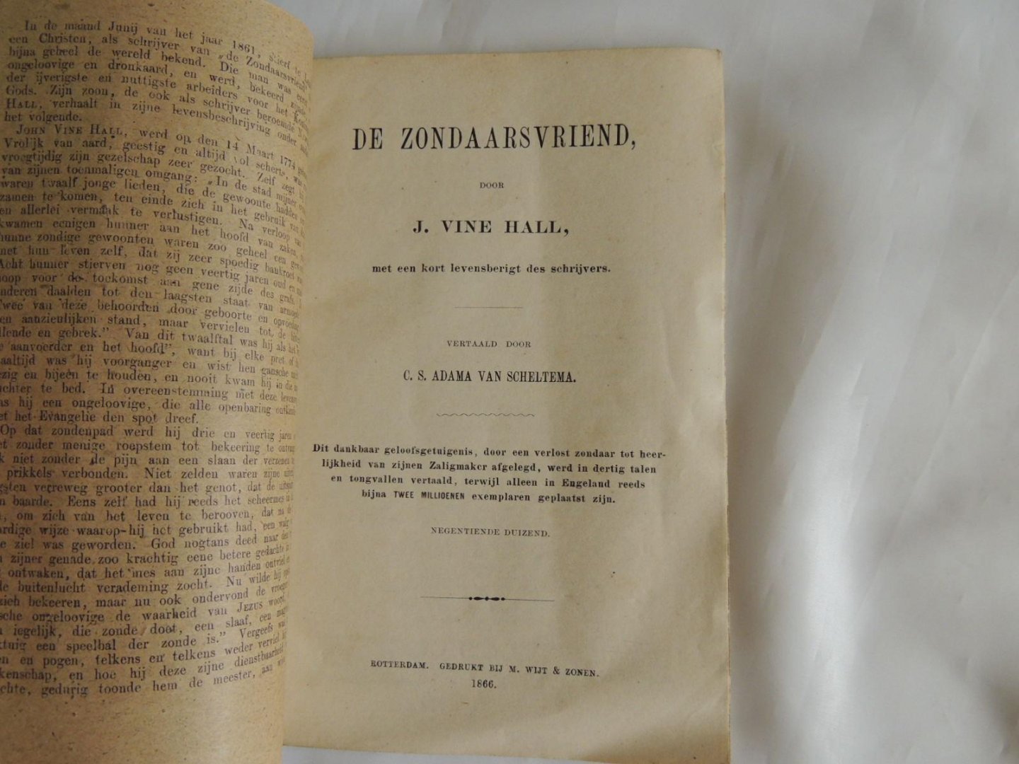 Vine Hall, J   - Vert. uit het Engels door C S Adama van Scheltema. - Gebrocheerd, 1865 - De zondaarsvriend