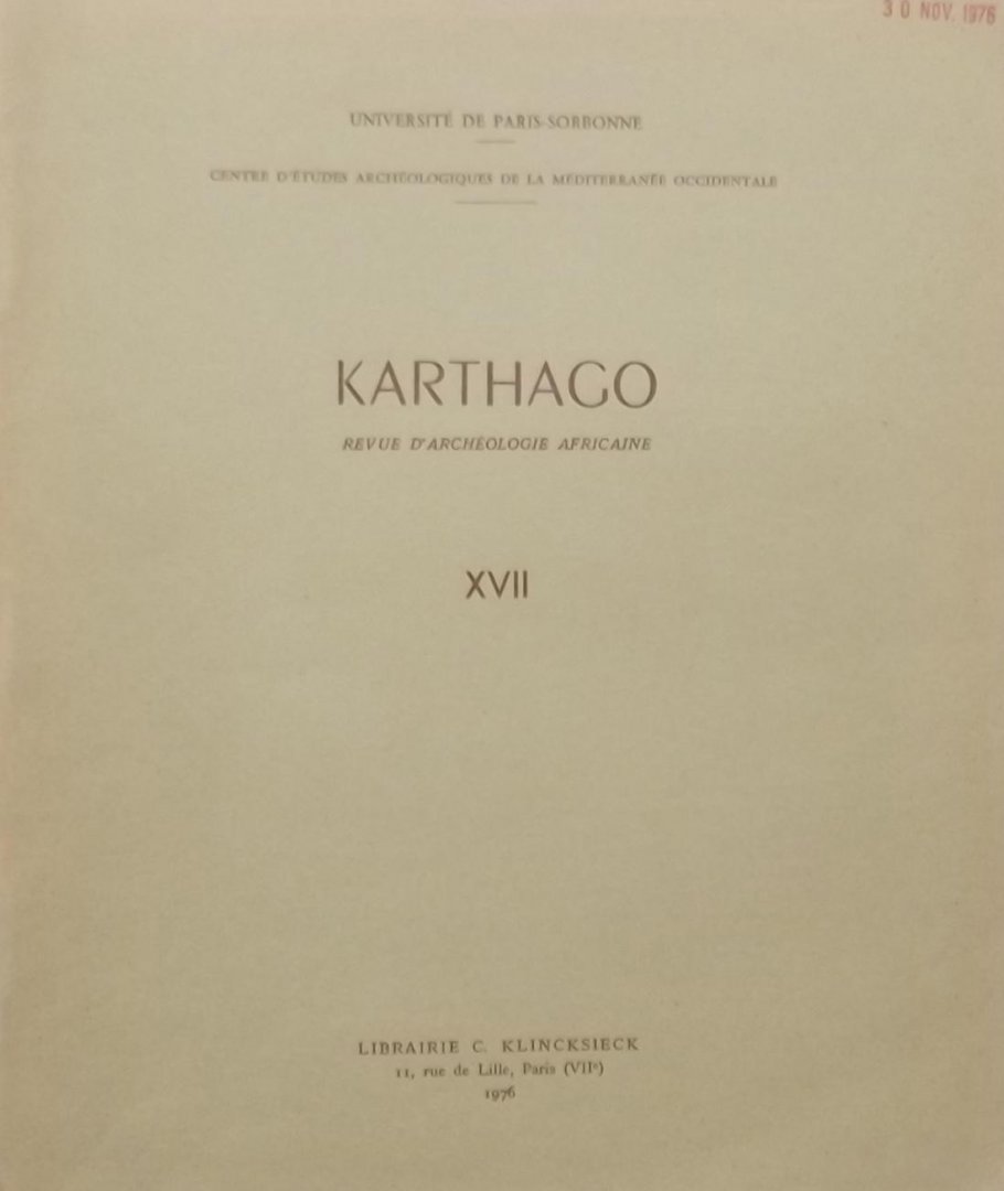 C. Picard. e.a. - Karthago revue D'archéologie Africaine XVII