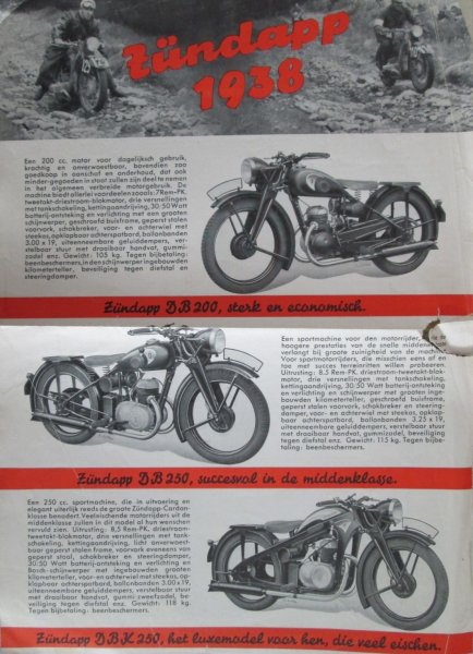 n.v.t. - folder van Zündapp GmbH 1938 met afb. van Zündapp motorfietsen