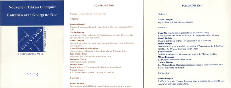 DUBUIS, Patrick - Inverses, nr. 2 & 3. Littératures, Arts, Homosexualités. (2 issues).