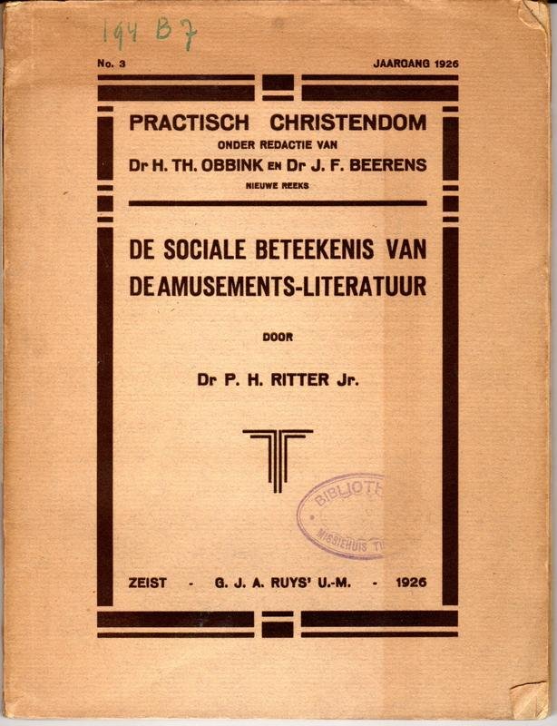 Ritter jr., dr. P.H. - De sociale beteekenis van de amusements-literatuur