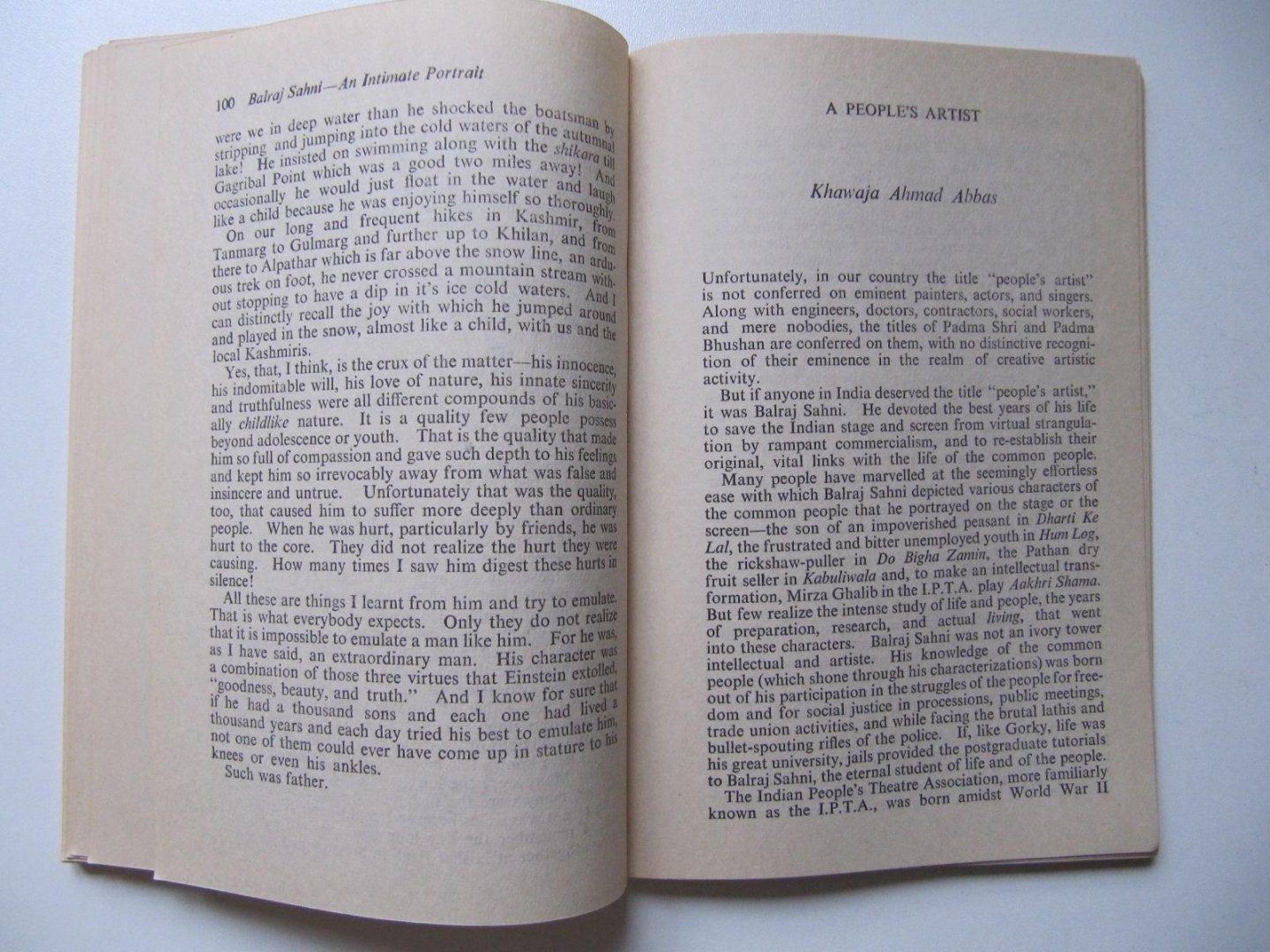 P.C. Joshi - Balraj Sahni - an Intimate Portrait