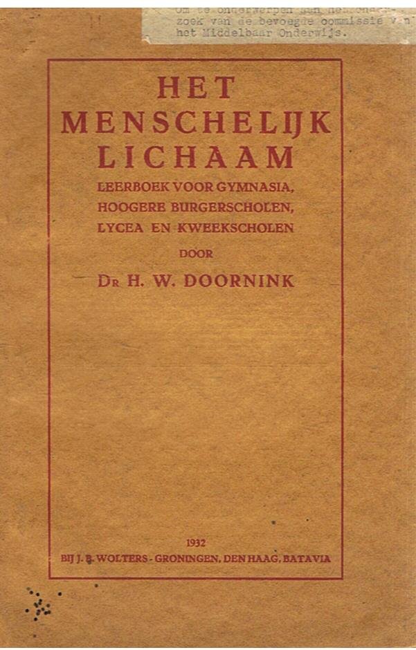 Doornink, Dr. HW - Het menschelijk lichaam - studieboek voor gymnasia, Hoogere Burgerscholen, Lycea en Kweekscholen