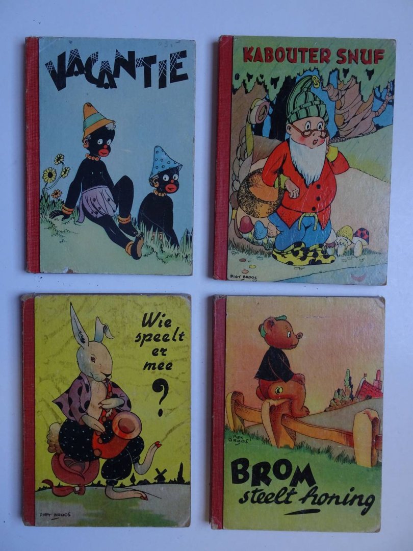 Broos, Piet. - Brom steelt honing/ Wie speelt er mee?/ Kabouter Snuf/ Vacantie. 4 delen.
