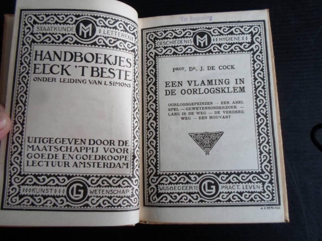 Cock, Prof Dr J de - Een Vlaming is de oorlogsklem, Oorlogsgepeinzen en andere verhalen