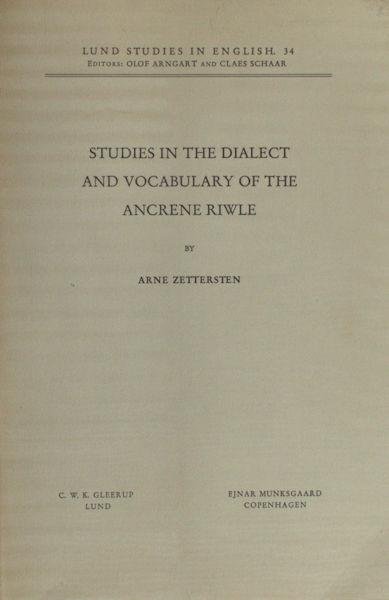 Zettersten, Arne. - Studies in the vocabulary of the Ancrene Riwle.