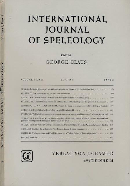 Claus, George (editor). - International Journal of Speleology Vol I (1964). 1.IV 1965 Part 3.