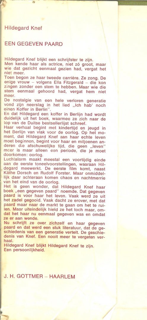 Knef Hildegard  Nederlandse Vertaling  J.P.M. van Elswijk - Een Gegeven Paard