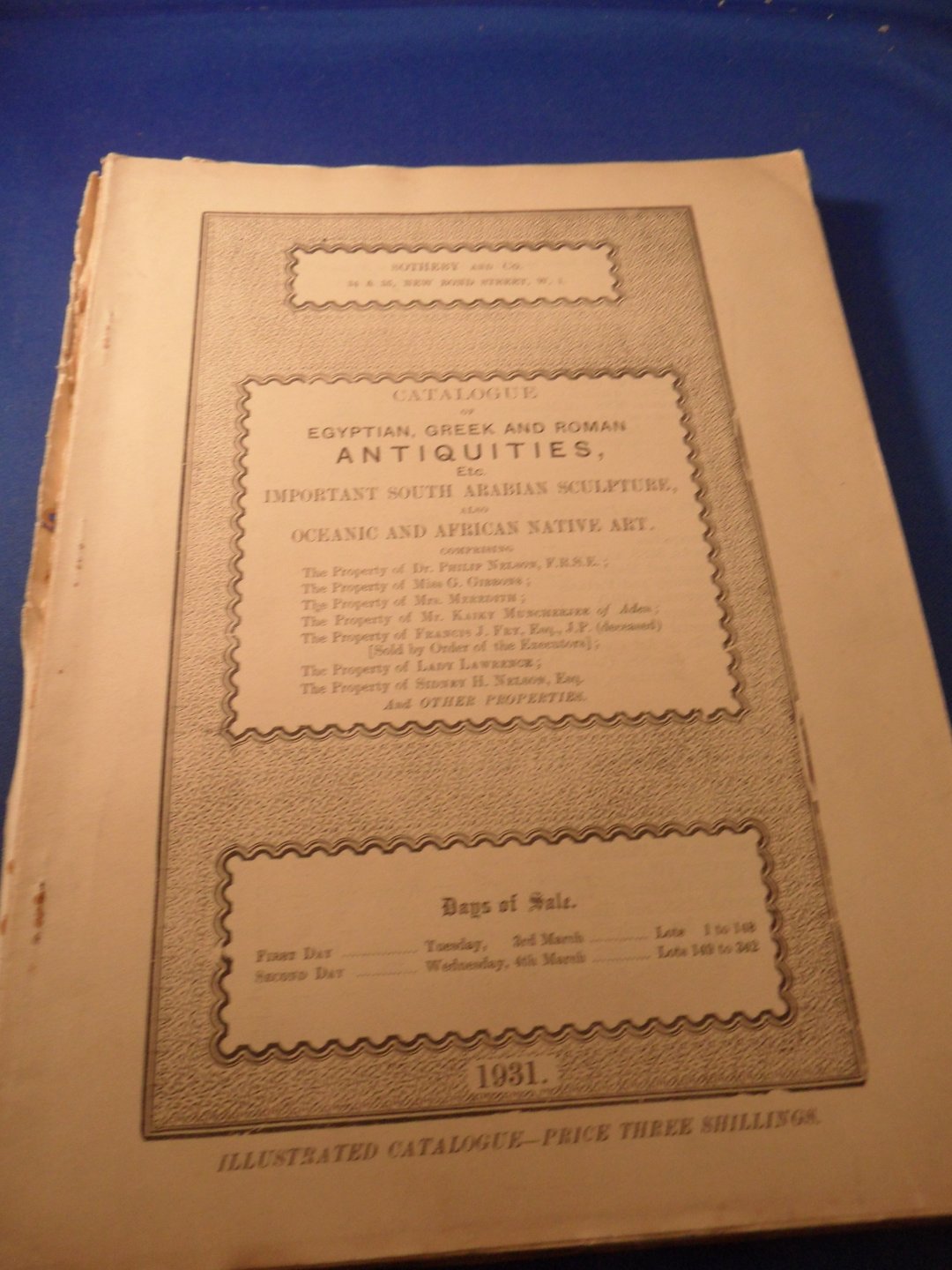 Sotheby & Co - Catalogue of Egyptian, Greek and Roman Antiquities