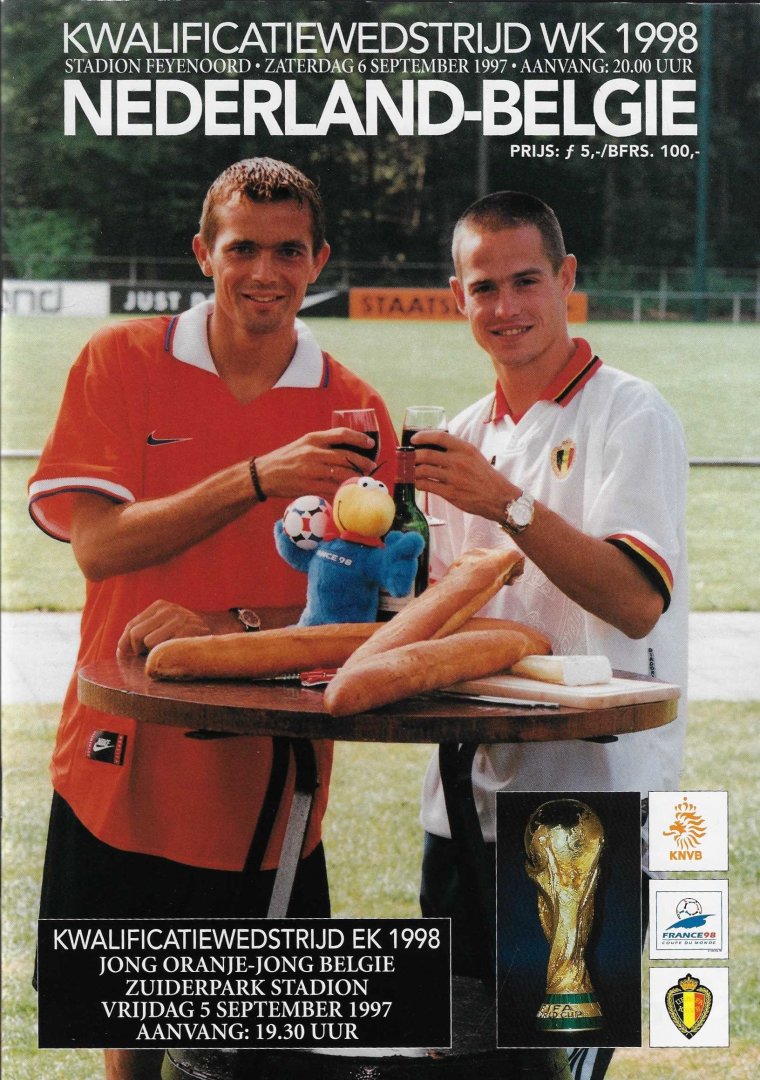  - Programmaboekje kwalificatiewedstrijd WK 1998 Nederland-België