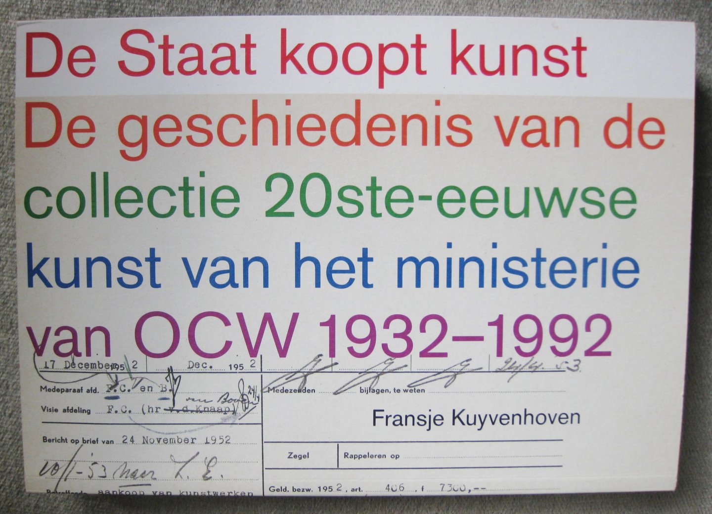 Kuyvenhoven, Fransje - De staat koopt kunst   -  De geschiedenis van de collectie 20ste-eeuwse kunst van het ministerie van OCW (1932-1992)