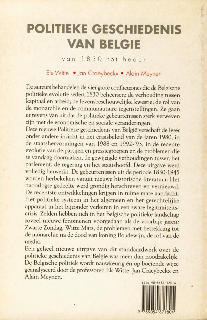 Witte Els, Craeybeckx Jan, Meynen Alain - Politieke geschiedenis van België van 1830 tot heden