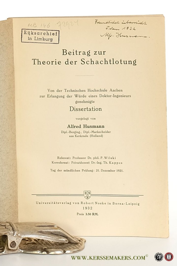 Husmann, Alfred. - Beitrag zur Theorie der Schachtlotung.