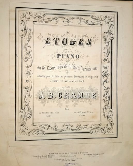 Cramer, J.B.: - Etudes pour le piano en 84 exercices dans les differens tons calculés pour faciliter les progrès de ceux qui se proposent d`étudier cet instrument à fond