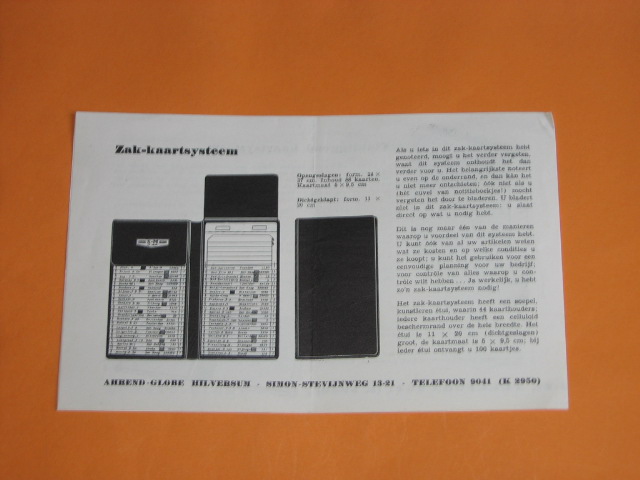 Folder - Vouwfolder kaartsysteem Ahrend-Globe, Hilversum