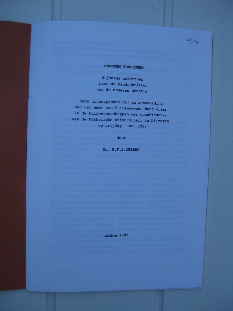 Obbema, P.F.J. - Grenzen verleggen. Nijmeegs onderzoek naar de handschriften van de Moderne Devotie.