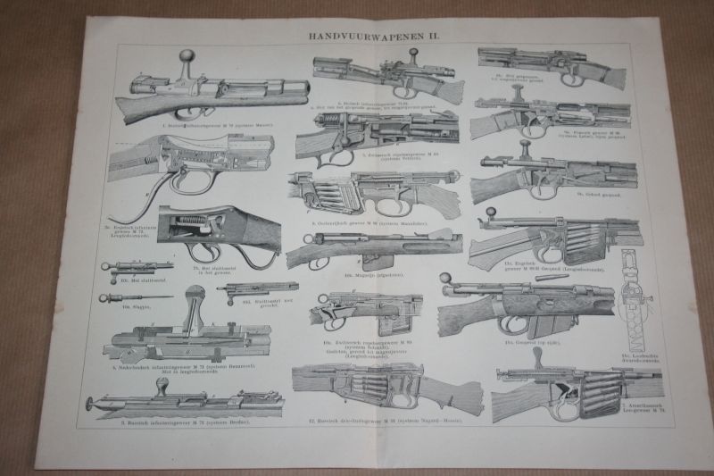  - 3 oude prenten - Handvuurwapens Revolvers enz - circa 1900